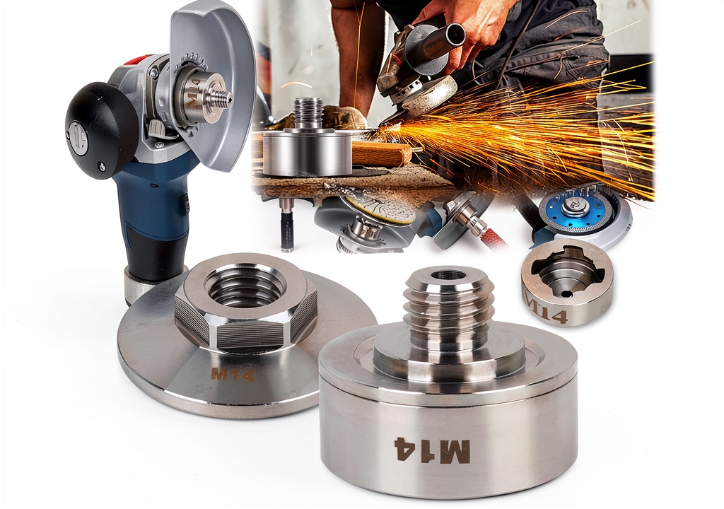 Technician installing the M14 X-Lock adapter on an angle grinder